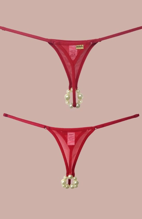 Calcinha Pompoar Fio Dental em Tule com Pérolas - Imagem 2